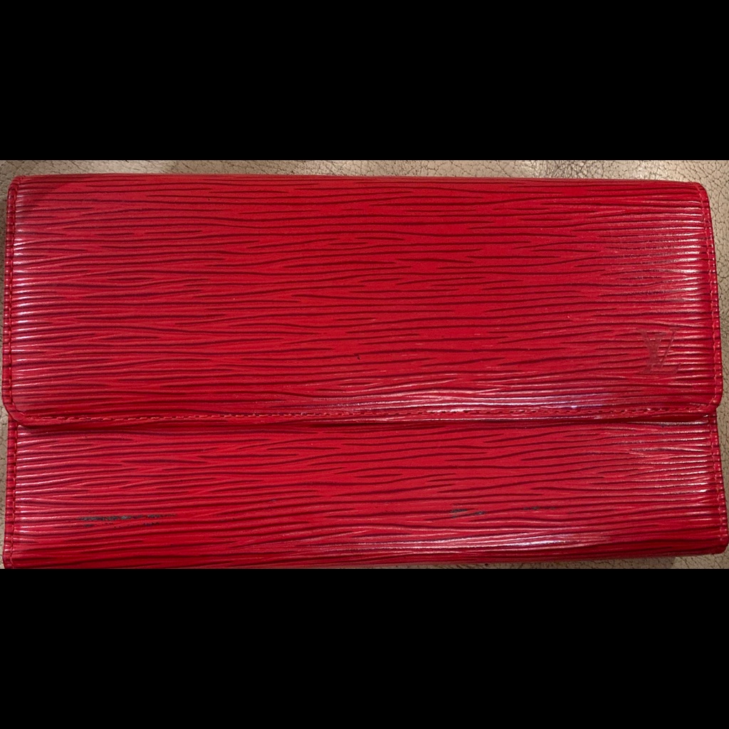 Portefeuille Tresor Louis Vuitton Red Epi Leather Sarah Wallet